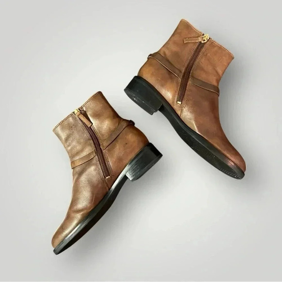 Ecco Leather Boots Round Toe Side Zip Block Heel Ankle Womens Size 37 - Picture 6 of 13